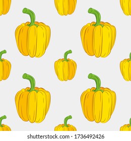 Paprika, sweet pepper pattern. Seamless background of vegetables. Diet healthy organic food. Ingredient salad. Pattern, flat vector illustration. Cooking food. Product from the garden.