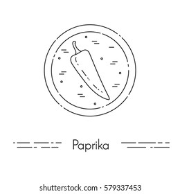 Paprika thin line banner - vegetable icon in circle isolated on white background. Vector illustration of spice.