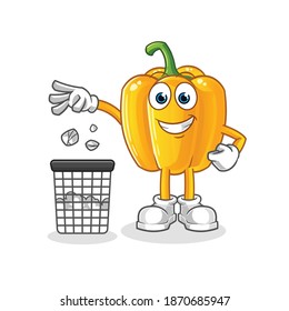 paprika Throw garbage in trash can mascot. cartoon vector