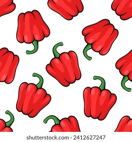 Paprika vector seamless pattern. Red peppers on white background. Best for textile, wallpapers, kitchen decoration, wrapping paper, package and your design.