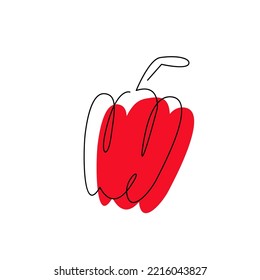 Paprika Vegetable In Continuous Art Drawing Style Isolated. Bell Pepper One Line With Abstract Color Spot. Red Sweet Pepper Minimalist Silhouette Concept Design. Hand Drawn Flat Vector Illustration