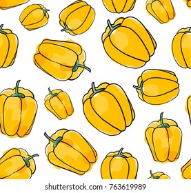 Paprika yellow pepper vector seamless pattern.