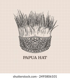 Papua culture  tradition. Papua traditional house. Papua Ornament. Isolated Papua vector hand drawn illustration.