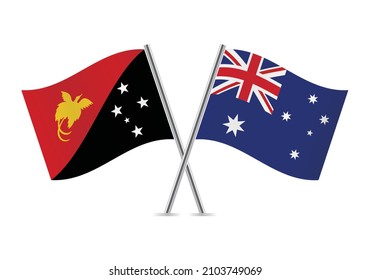 Papua New Guinea and Australia flags. Papua New Guinean and Australian flags on white background. Vector illustration.