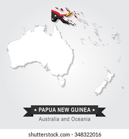 Papua New Guinea. Australia and Oceania map. Flag version.