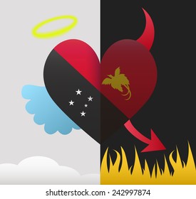 Papua New Guinea background of a heart half demon half angel