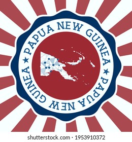 Papua New Guinea Badge. Round logo of country with triangular mesh map and radial rays. EPS10 Vector.