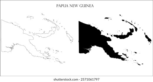 Papua New Guinea Blank Map, Papua New Guinea Map Outline Vector Images