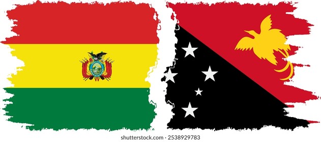 Papua-Nova Guiné e Bolívia bandeiras grunge conexão, vetor