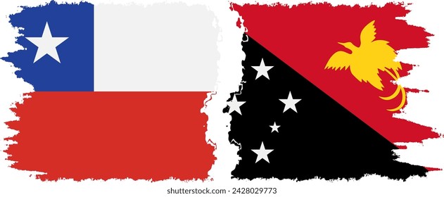 Papua New Guinea and Chile grunge flags connection, vector
