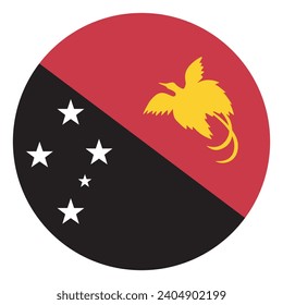 Papua New Guinea circle flag. Button flag icon. Standard color. Circle icon flag. Computer illustration. Digital illustration. Vector illustration.