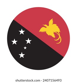 Papua New Guinea circle flag. Button flag icon. Standard color. Circle icon flag. Computer illustration. Digital illustration. Vector illustration.