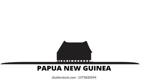 Papua New Guinea city skyline isolated vector illustration. Papua New Guinea travel black cityscape