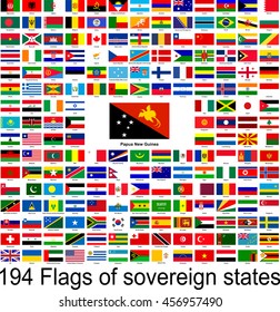 Papua New Guinea, collection of vector images of flags of the world