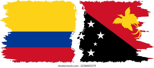 Papúa Nueva Guinea y Colombia conexión de banderas grunge, Vector