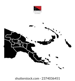 papua new guinea contour vector map with state, black-white, flag in color. Background map eps 10 svg