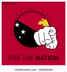 Papua New Guinea country flag in Circle and pointing finger at viewer typography Ready for the Nation. Vector Illustration