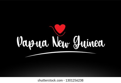 Papua New Guinea country text with red love heart on black background suitable for a logo icon or typography design