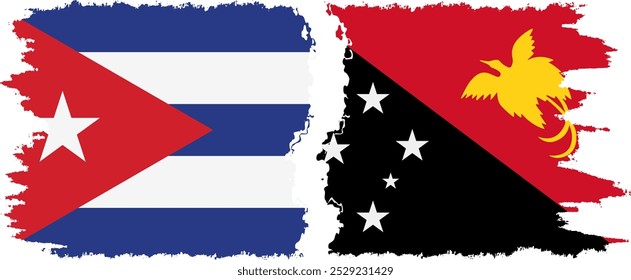 Papua New Guinea and  Cuba grunge flags connection, vector