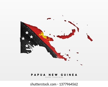 Papua New Guinea detailed map with flag of country. Painted in watercolor paint colors in the national flag.