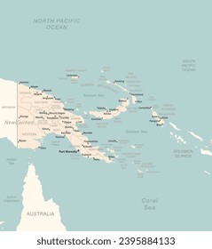 Papúa Nueva Guinea - mapa detallado con el país de las divisiones administrativas. Ilustración del vector