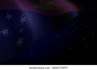 Papua New Guinea digital flag made of dots, waving over a starry dark background