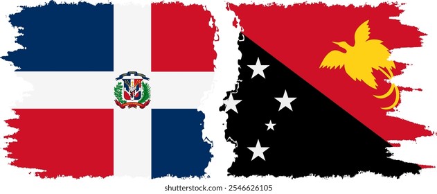 Papúa Nueva Guinea y República Dominicana conexión de banderas grunge, Vector