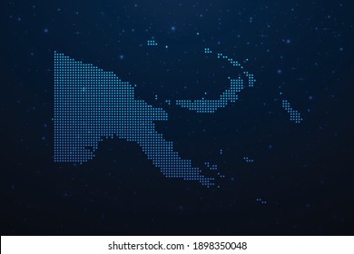 Papua-Neuguinea-Karte im futuristischen Stil, leuchtende Umrisse aus Sternlinien Punkte. Kommunikation, Internettechnologiekonzept auf dunkelblauem Hintergrund. Vektorgrafik.