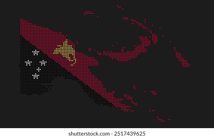 Papua New Guinea dotted map flag with grunge texture in mosaic dot style. Abstract pixel vector illustration of a country map with halftone effect for infographic. 