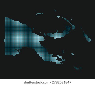 Papua New Guinea dotted map light blue neon dark background digital style