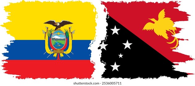 Papua New Guinea and Ecuador grunge flags connection, vector