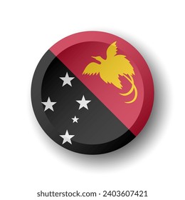 Papua New Guinea flag - 3D circle button with dropped shadow. Vector icon.