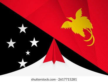 Papua New Guinea Flag with Abstract Paper Airplane Design, National Flag in a geometric folded paper style. Vector illustration.