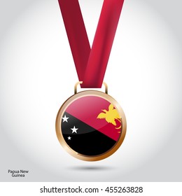 Papua New Guinea Flag in Bronze Medal. Vector Illustration. RIO Olympic Game Bronze Medal. Vector Illustration