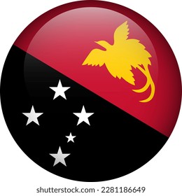 Papua New Guinea flag button. Round flag of Papua New Guinea. Vector flag, symbol. Colors and proportion correctly.
