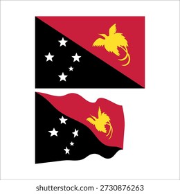 Bandeira da Papua-Nova Guiné com uma ave do paraíso e estrelas cruzadas do sul.