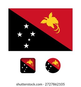 Coleção de ícones planos da bandeira de Papua Nova Guiné