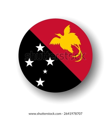 Papua New Guinea flag - flat vector circle icon or badge with dropped shadow.