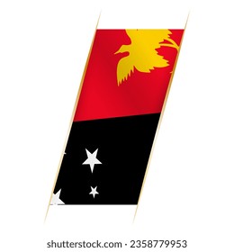 Papua New Guinea flag in the form of a banner with waving effect and shadow. Modern vector design.