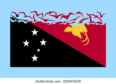 Papua New Guinea flag with freedom concept, independent country idea, Papua New Guinea flag transforming into flying birds vector, sovereignty metaphor, flat design