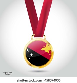 Papua New Guinea Flag in gold Medal. Vector Illustration. RIO Olympic Game Bronze Medal. Vector Illustration