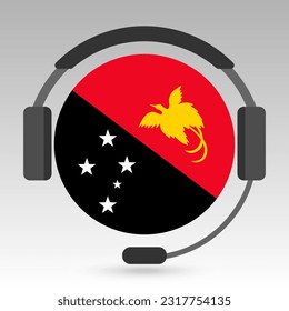Papua New Guinea flag with headphones, support sign. Vector illustration.