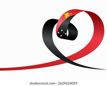 Papua New Guinea flag heart shaped ribbon. Vector illustration.