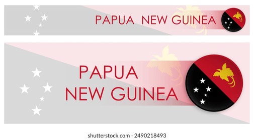 Papua Neu Guinea Flagge Horizontales Web Banner im modernen Neomorphismus Stil. Webseite Papua Neu Guinea Country Header Button für mobile Anwendungen oder Internetseiten. Vektorgrafik