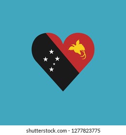 Papua New Guinea flag icon in a heart shape in flat design. Independence day or National day holiday concept.