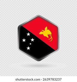 Papua New Guinea Flag Icon in Hexagon Shape.