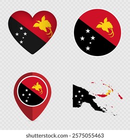 Papua New Guinea Flag Icons Pack. Vector illustration.