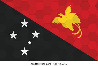 Papua New Guinea flag illustration. Futuristic Papua New Guinean flag graphic with abstract hexagon background vector. Papua New Guinea national flag symbolizes independence.