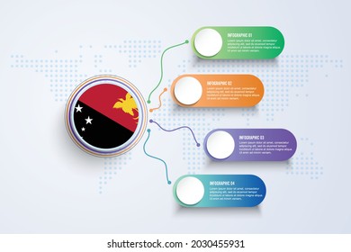 Papua New Guinea Flag with Infographic Design isolated on Dot World map. Vector illustration.
