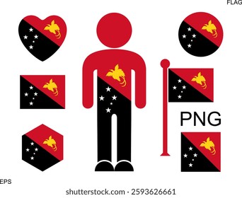 Papua New Guinea flag. Isolated Papua New Guinea flag on white background